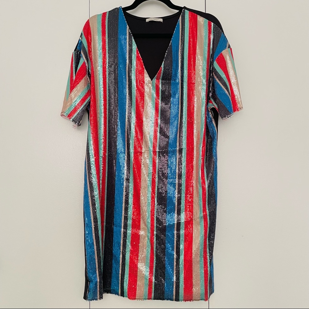 Zara Sequin Shirt Dress Size Medium Multicolor